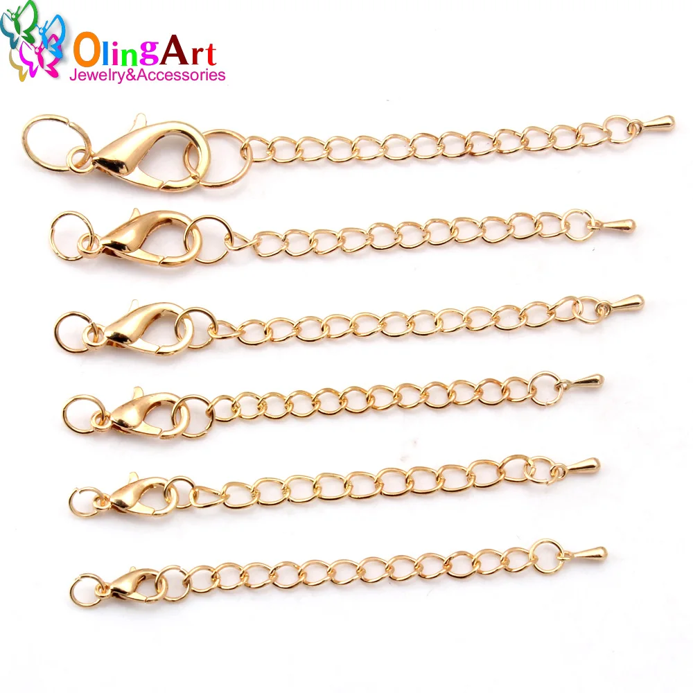 OlingArt 10/12/14/15/18/21MM 12pcs/lot plating KC gold DIY necklace bracelet Lobster clasp extension chain tails Jewelry making