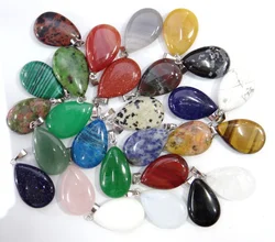 wholesale fashion natural stone Opal tiger eye Quartz Crystal lapis water drop pendant Charms fit Necklaces jewelry making 12PC