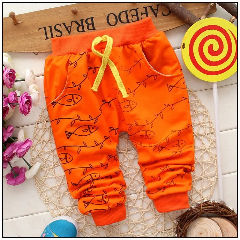 Hot sale 2016 new spring happy children fish high-quality cartoon 100% cotton trousers 0-2 year fashion baby boy girls pants