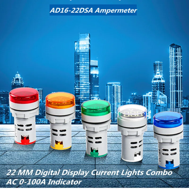 AC 20 V 22 มม. จอแสดงผลอำเภอ Monitor Current ไฟสัญญาณ r วัด 0-100A แอมป์ไฟแสดงสถานะ