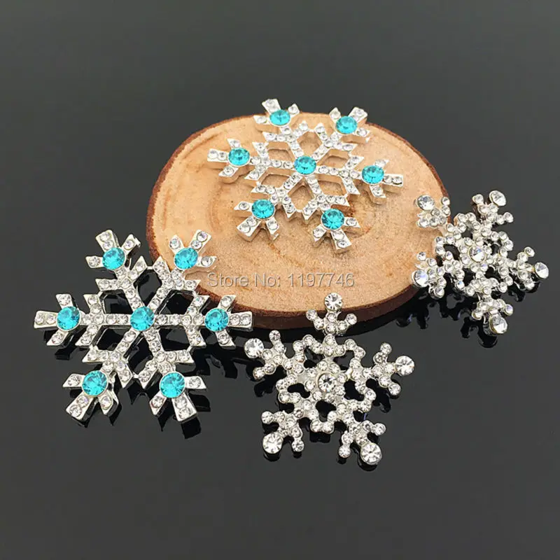 Large Blue Clear Crystal Christmas Snowflake Rhinestone Buttons Embellishment DIY Handcraft Accessories 10pcs 35mm 27mm