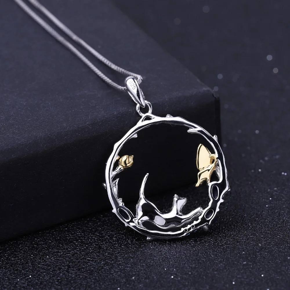 GEM'S BALLET 925 Sterling Silver Handmade Cat & Butterfly Pendant Necklace 0.84Ct Natural Blue Sapphire Fine Jewelry for Women - Image 3