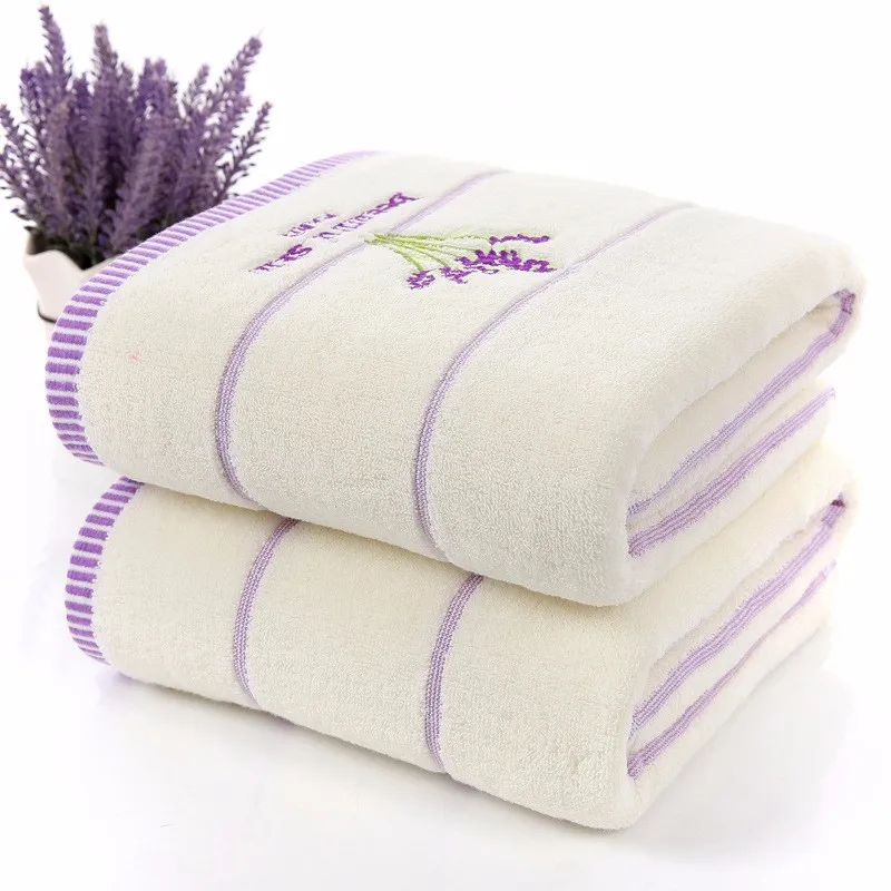 Terry Cloth Cotton Towel Set, Small Face Hand Towel, Lavender Purple and White, Home Bath Towels Bathroom, Absorbent, 2pcs/set