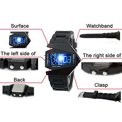 Cool Men\'s Oversized Design Light Digital Sports Plan Shaped Dial Electronics Wrist Watch