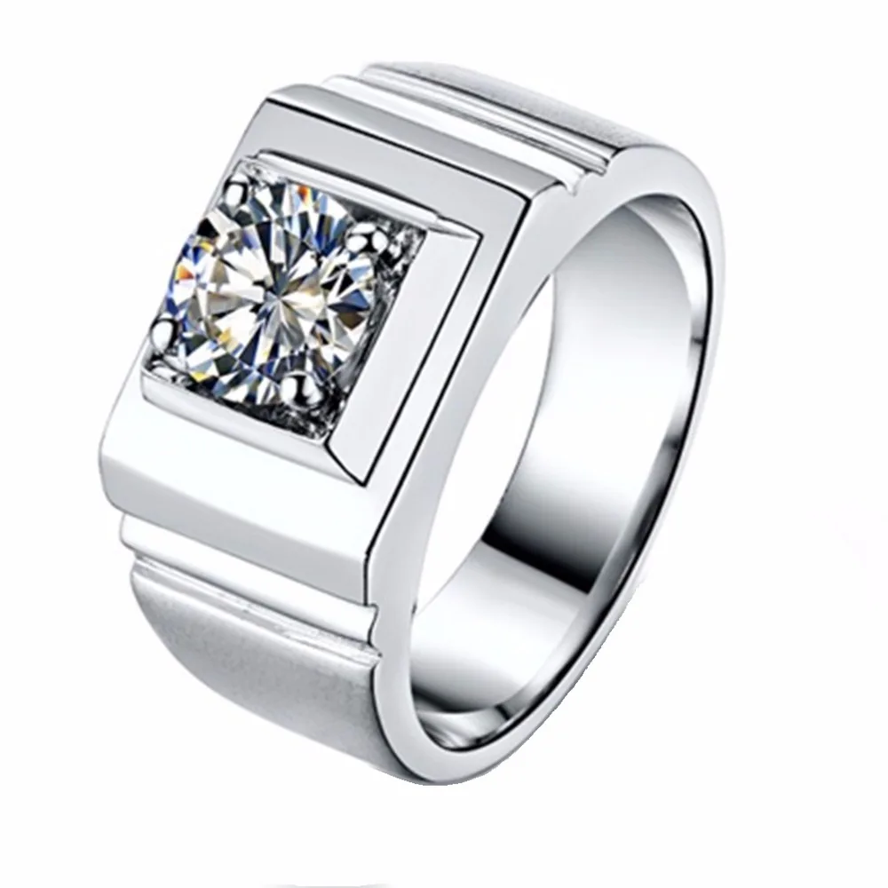 

AU750 Man Ring 18K White Gold Stripe Design 0.8Ct 6.0mm D VVS1 Moissanite Diamond Ring Amazing Male Jewelry