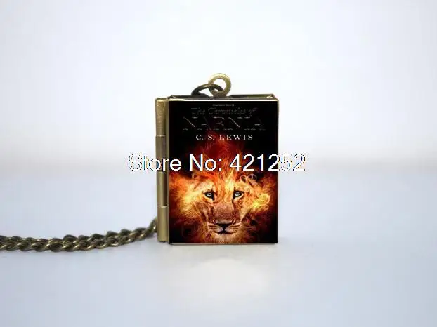 Chronicles of Narnia Book Cover Locket Necklace keyring silver & Bronze tone book jewelry