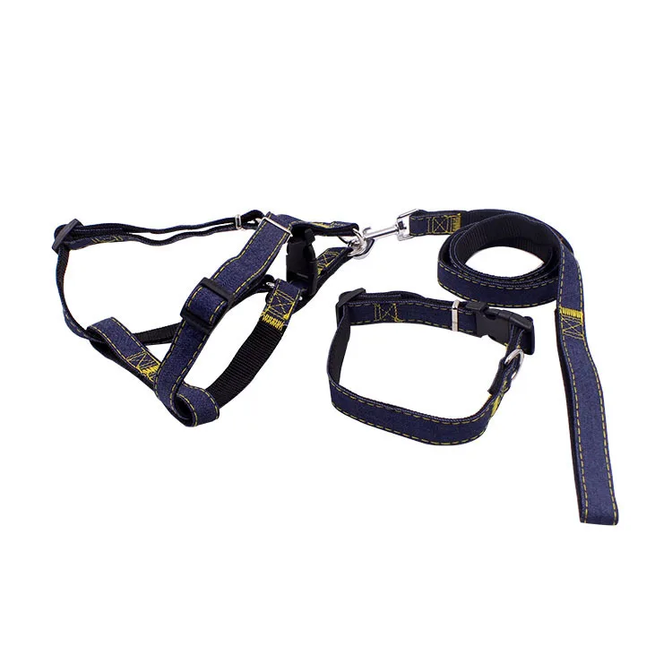 120cm Long Fashion Denim Nylon Small dog collar and leash set Puppy Dogs Harnesses Lead Set Rope Belt Adjustable Collar for Pets