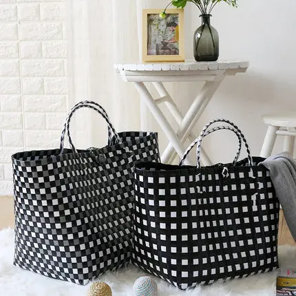 Imported Shopping Basket Imitation Rattan Large Basket Storage Basket Hanging Basket Plastic Shopping Basket Storage Bag