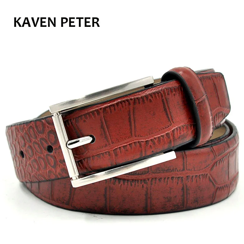 Crocodile Belt Men Genuine Leather Fashion Accessories Luxury  Cowskin Crocodile Pattern Belts Red Brown Buckles metal