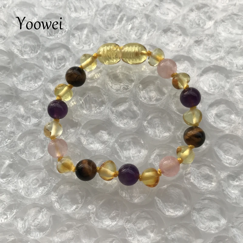 

Yoowei Baby Adult Amber Bracelet Natural Gemstone Tiger Eye Rose Quartz Amethyst Stone Women Gift Baltic Amber Jewelry Wholesale