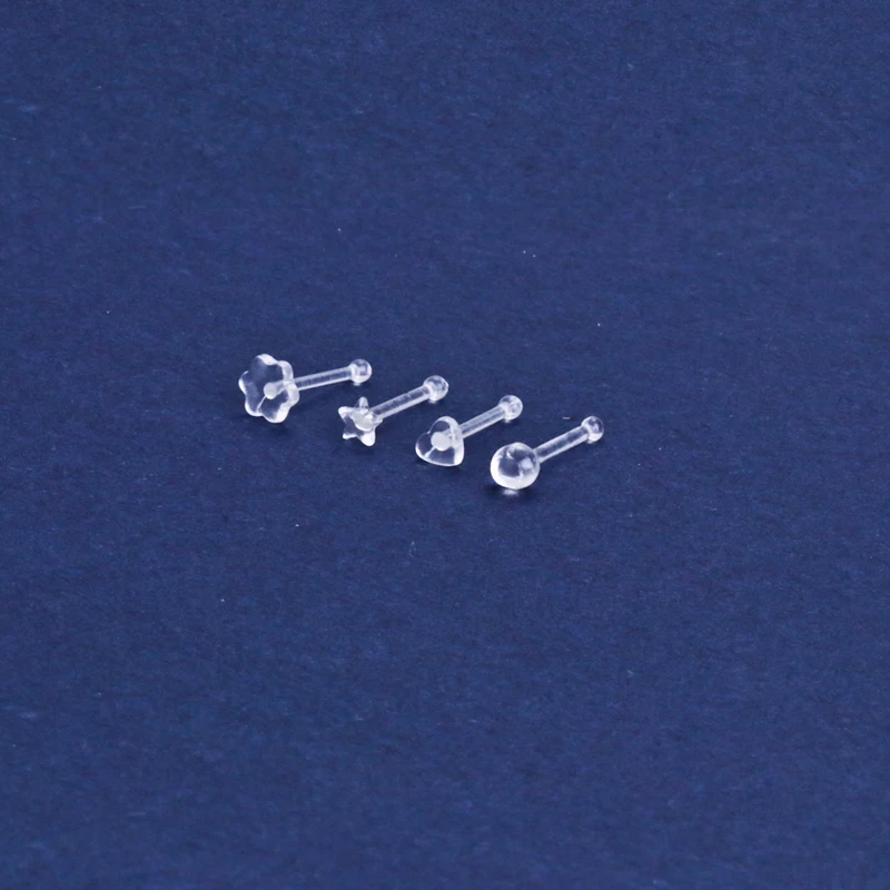 Clear Neus Stud Ringen Transparante Bloem Bal Straight Bone Oor Stud Retainer Verbergen Onzichtbare bio plastic lichaam sieraden nieuwe 20G