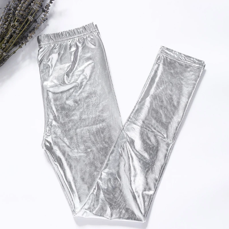 Womens Leggings High Waisted Workout Leggings Tummy Control Yoga Pants Shiny Silver Golden Leggings High-Waisted Pants