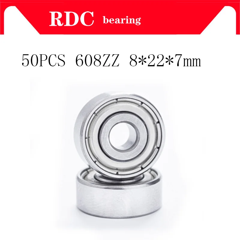 

High quality 50pcs ABEC-5 608ZZ 8*22*7 mm Deep groove ball bearing 608 ball Bearing 608 2Z metal Sealed 608 608Z 608ZZ 8X22X7 mm