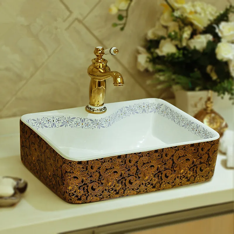 

Rectangular Europe style chinese washbasin sink Jingdezhen Art Counter Top ceramic bathroom sink bathroom sink art basin