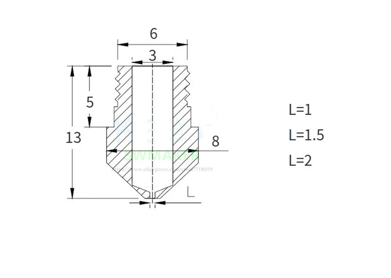 1szt MK8 M6 Dysza miedziana dużego kalibru Dysza mosiężna 1,0/1,5/2,0 mm Większa średnica dla 1,75 mm 3 mm Filament Akcesoria do drukarek 3D