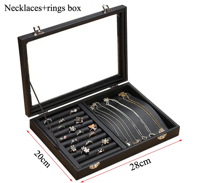 Top Size 28*20*4.5cm Black  Jewelry Display Box Case for Rings Earrings Bracelets Necklaces or other Ornaments Storage Organizer