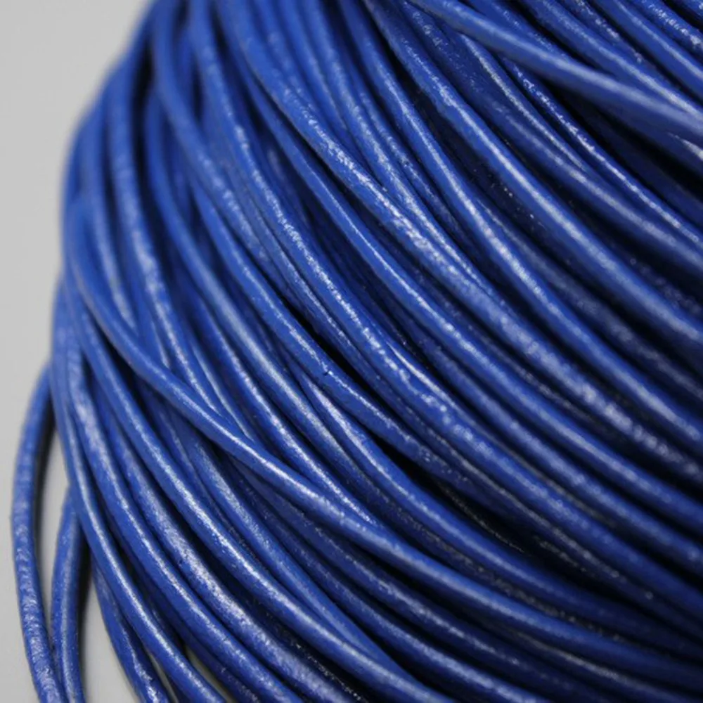Aaazee 5 Yards 2mm Round Genuine Cow Hide Royal Blue Leather Strands The Color of Sea Real Cord For DIY Bracelet Necklace