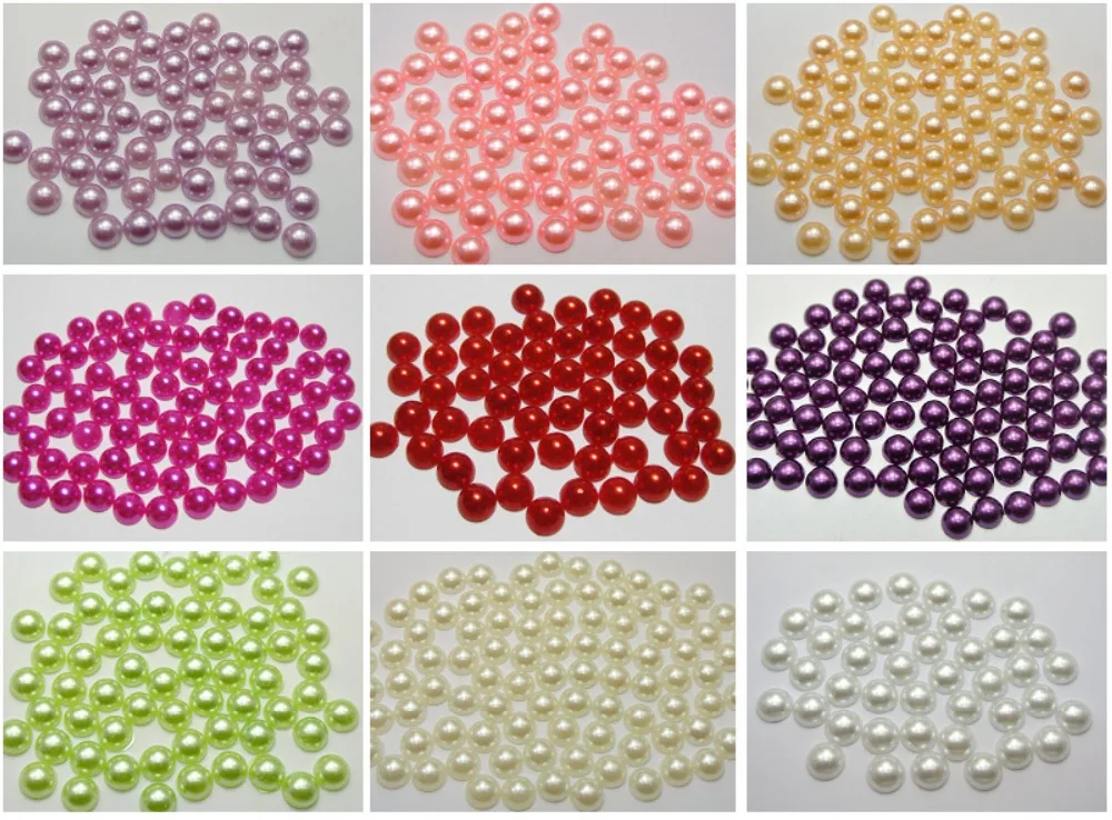 

500 Mixed Colour Half Pearl Bead 8mm Flat Back Round Gems Scrapbook Craft