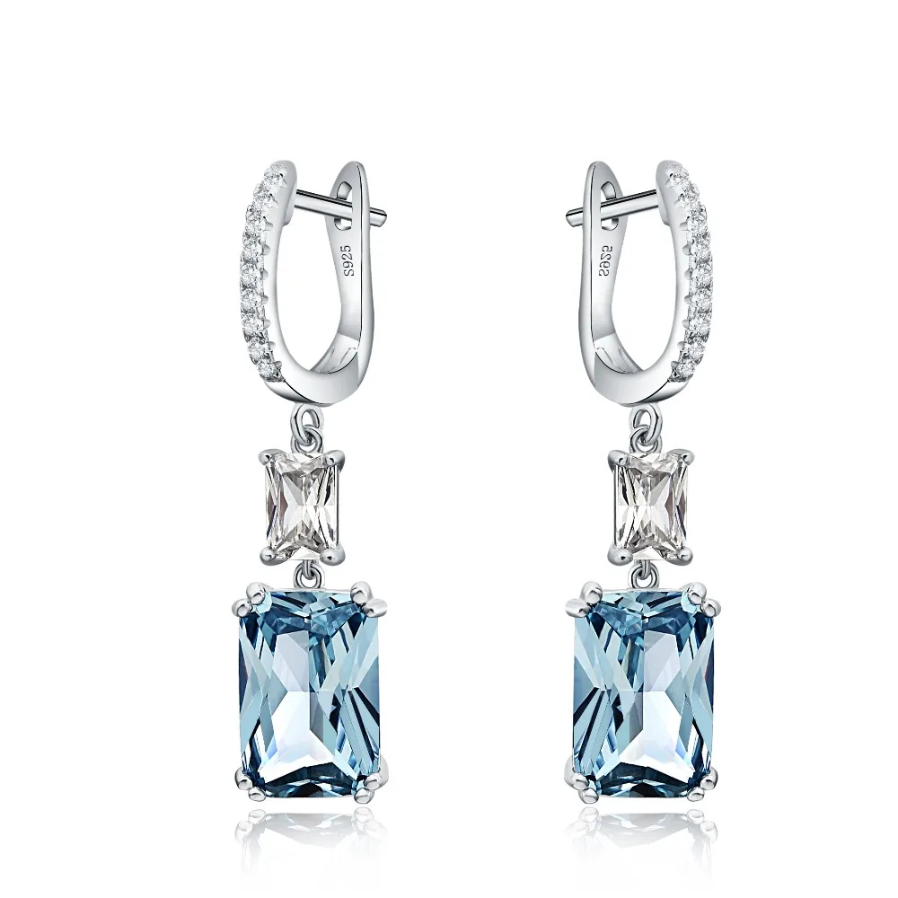 Luxury Sky Blue Color Long Drop Earrings Solid Silver Zircon Crystal Female Big Jewelry Accessories Gift with English Lock