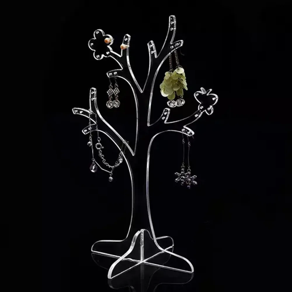 Clear Acrylic Earring Display Stand with butterfly and flower branch for earrings Perspex Jewelry Holder