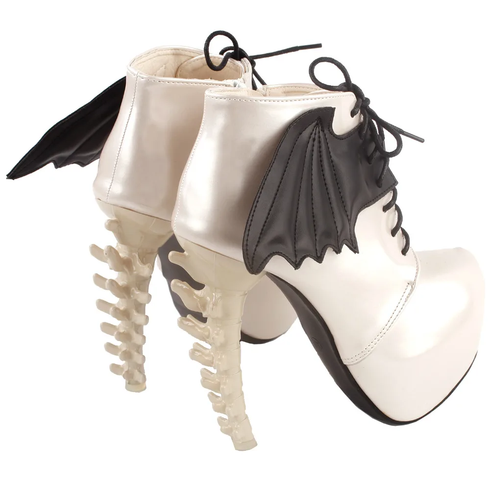 LF80658 Show Story Punk Two Tone Wings Lace Up Bone Heels Platform Ankle Boots