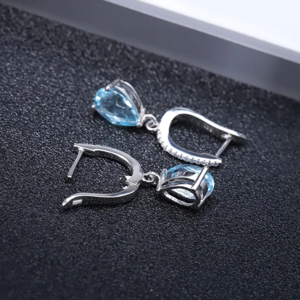 Gem\'s Ballet Natural Sky Blue Topaz Earrings Genuine 925 Sterling Silver Fine Jewelry 7x10mm Drop Earring For Women Fashion