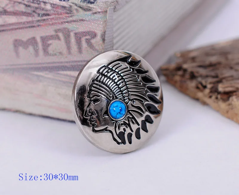 10Pcs 30mm Southeast Tribal Turquoise Indian Head Sewing Coat Cothes Closures Connector Leathercraft conchos Shank Button