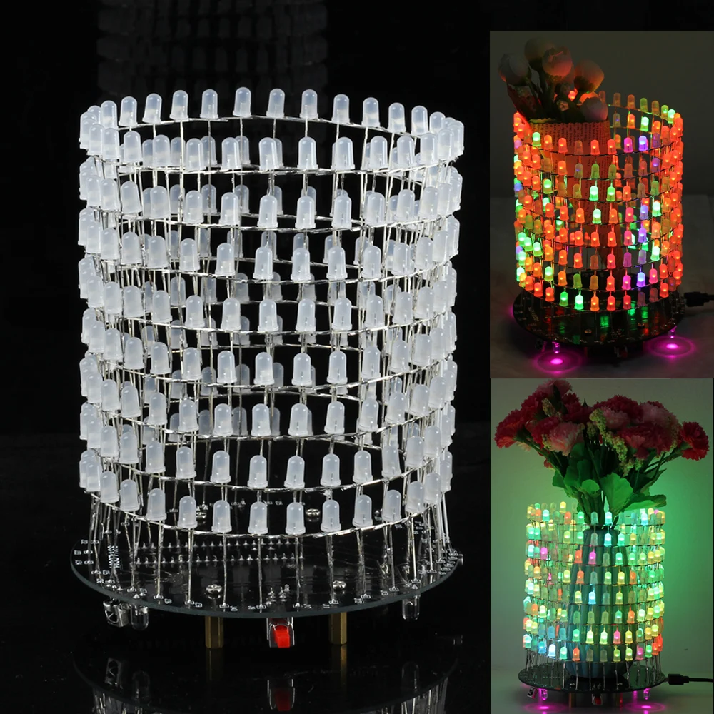 

5mm RGB LED Cube Light DIY Kit Colorful Light Music Spectrum LED Kit 8x32 Dot Matrix DIY Gifts Electronic Welding Practice Suite