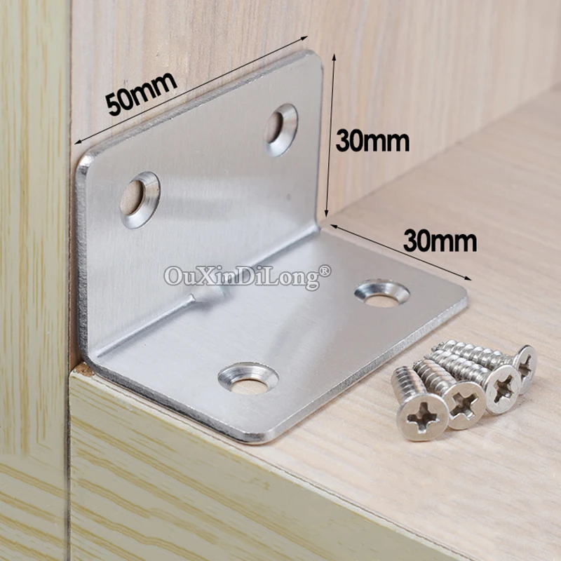 BRAND NEW 20PCS Stainless Steel Right Angle Brackets Corner Braces Joint Shelf Support L Shape Furniture Connectors 30X30X50mm