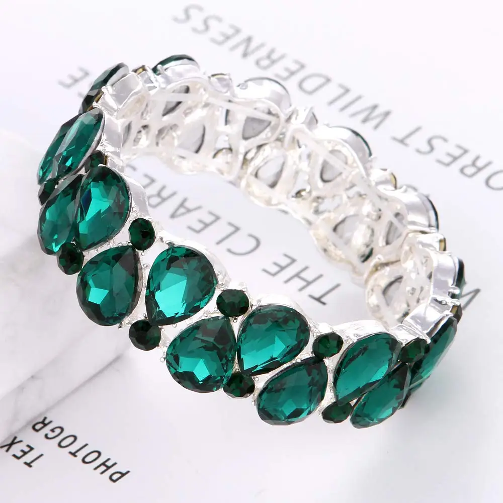 16 Colors Elegant Crystal Cuff Bangles Tear Drop Bracelet Women Stretch Bangle Indian Bridal Wedding Costume Jewelry Girl Gifts