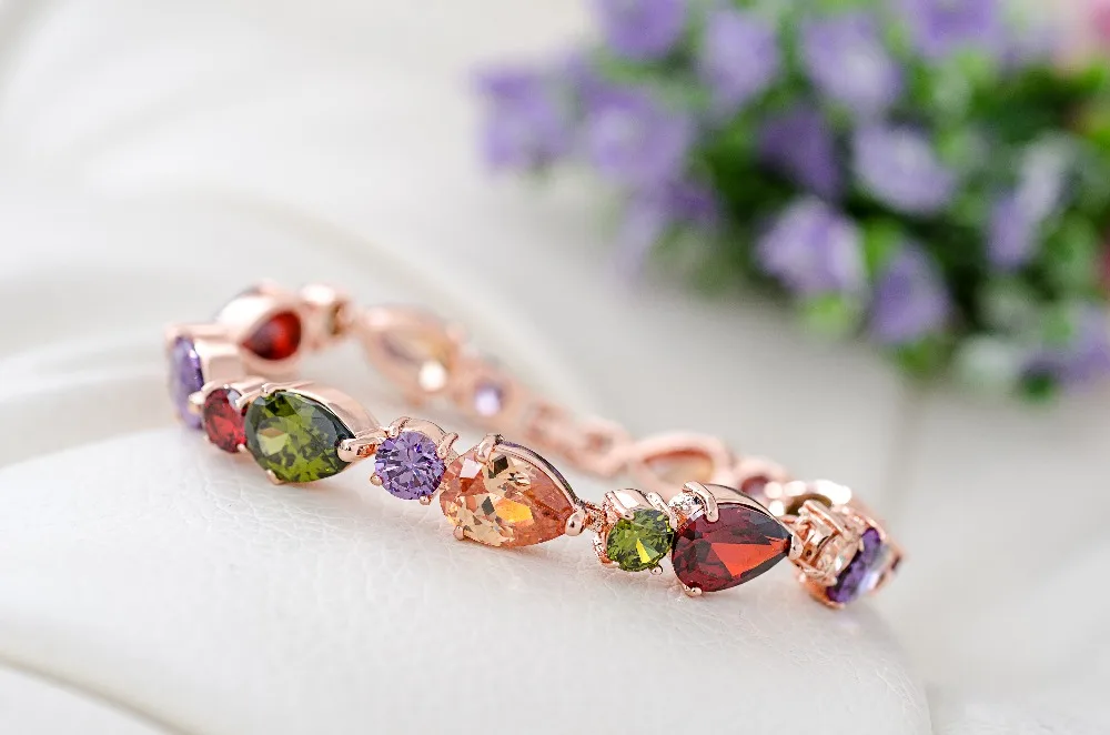 Emmaya Classical Single Row Mona Lisa Multicolor CZ Stones Cluster Women Bracelet Jewelry Wedding Party Gift