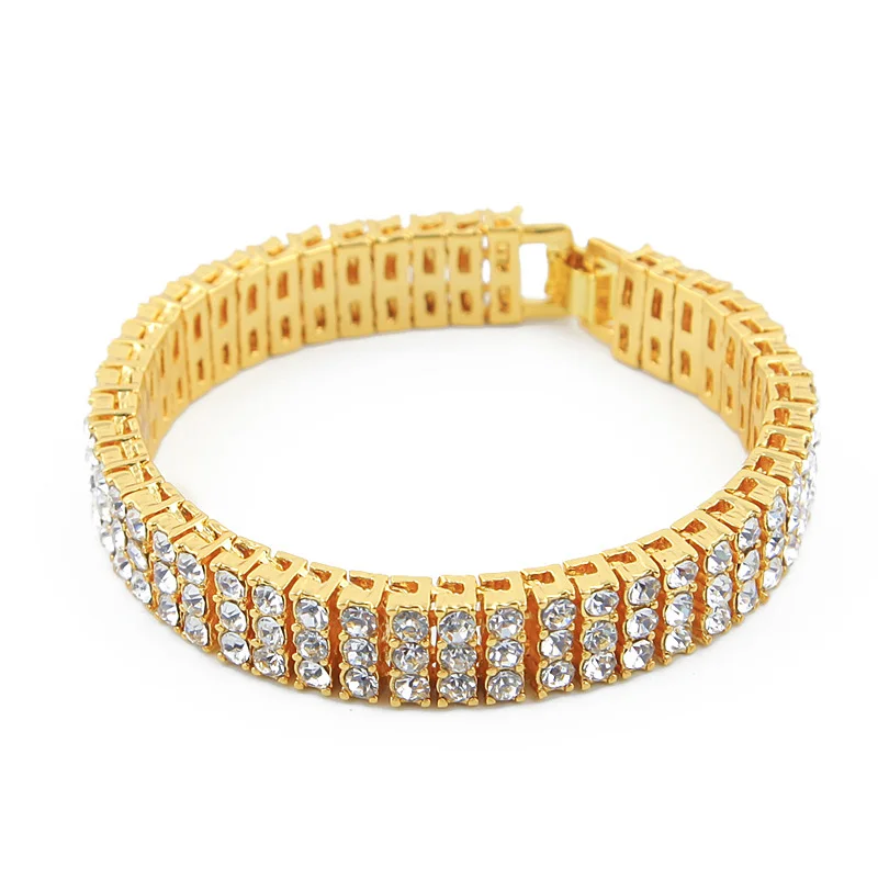 Trendy 3 Three Rows Rhinestone Pharaoh CZ Bracelet MIAMI CUBAN LINK Exaggerated Bangle Hip Hop Bling Men Women Chain Wristbands