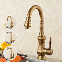 Antique Brushed Brass Kitchen Sink Faucets 360 Degree Swivel Porcelain Mixer Tap Crane Torneira Cozinha Faucet