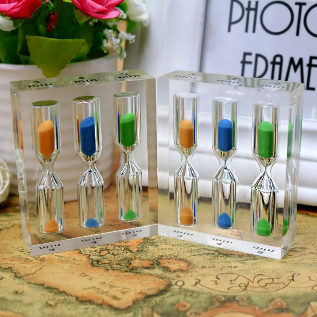 New Timer Hourglass 3,4,5min Sand Clock Sandglass Acrylic for Tea Cafe Child Gift