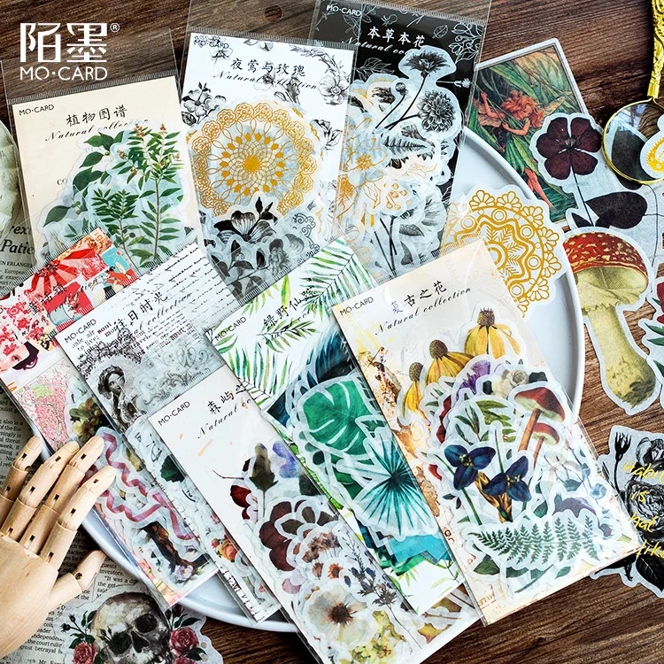 60 Sheets/Pack Decorative Vintage Journal Diary Gold Skull Paper Flower Plant Stickers Scrapbooking Flakes Stationery