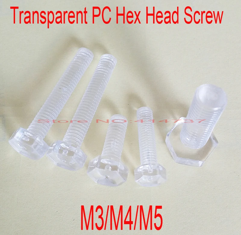 

100pcs/lot M3/M4/M5 Hex bolts Insulation screws Transparent PC Hex Head Screw Length 5mm-35mm