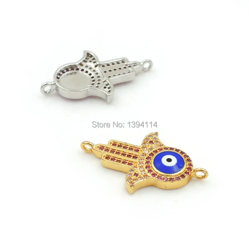 27*17*3mm Micro Pave Red&Clear CZ Palm Connector With Blue Enamelling Eye Fit For Women As DIY Bracelets Accessory