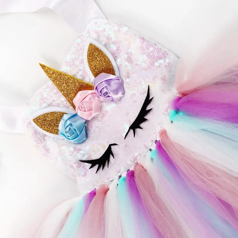 Kinder Einhorn Kostüm Mädchen Geburtstag Party Geschenk LED Lichter Pailletten Regenbogen Tutu Kleid Halloween Glänzende Prinzessin Cosplay Kostüm