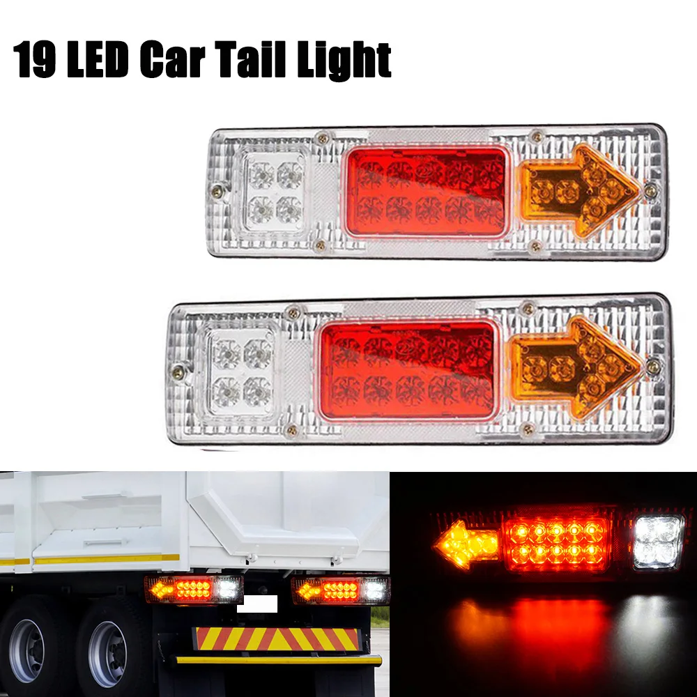 1 Pair 19 LEDs  Left And Right Trailer Truck Rear Tail Stop Turn Light Indicator Lamp Taillight Car lights for UTE caravans 12V