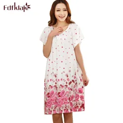 Fdfklak Loose nightgowns for women long print girls nightwear nightdress cotton and silk sleepshirt summer dress night shirt