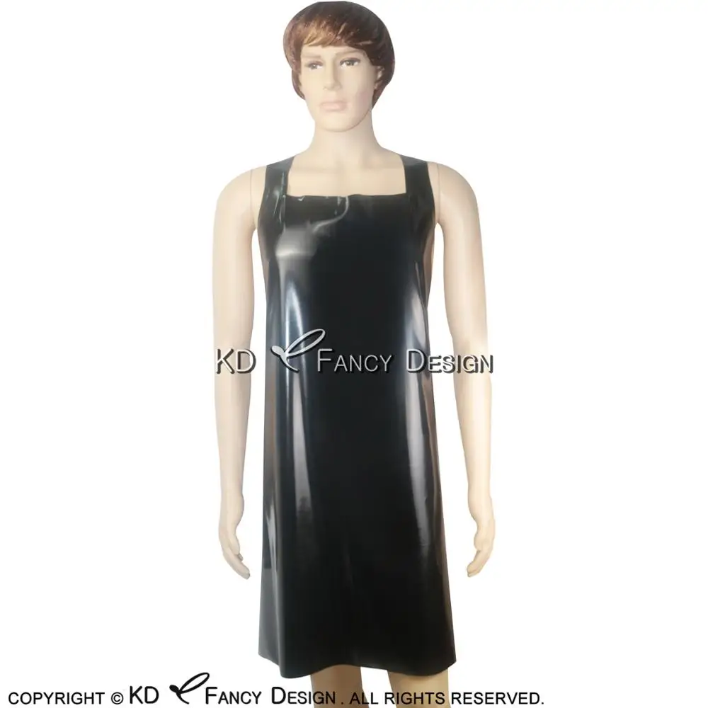 Black Halter Sexy Latex Apron With Belts Rubber Pinafore YF-0003