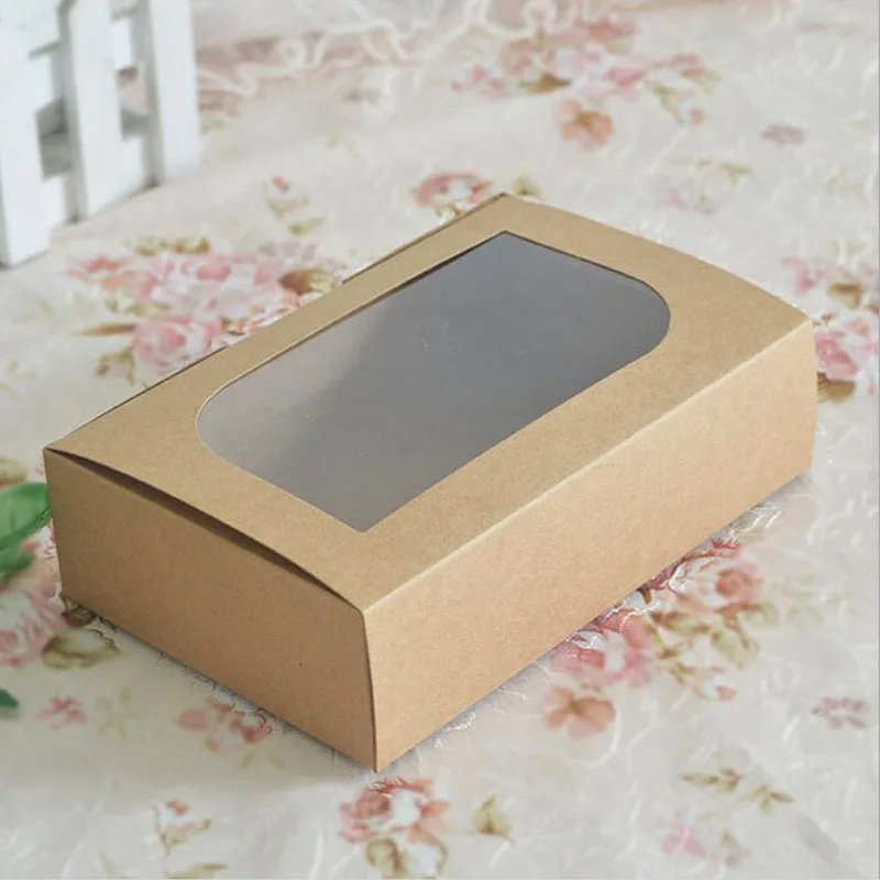 

500pcs/Lot Kraft Paper Baking Food Storage Brown Box With Clear Window For Cookies Macaron Bread Packing Party Gift ZA5187