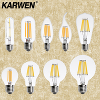 KARWEN LED lamp Candle Bulb E14 E27 2W 4W 6W 8W AC 220V Retro antique Glass Edison bulb Vintage led Filament Light 360 Degree