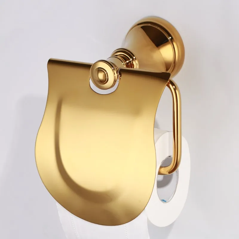 Luxury gold 6-Piece Bathroom Hardware Accessory Set towel rack bar towel ring paper holder Robe hook Toilet brush holder