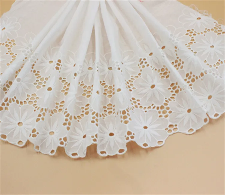 2yard offwhite Exquisite handmade cotton embroidery lace hollow width 34cm