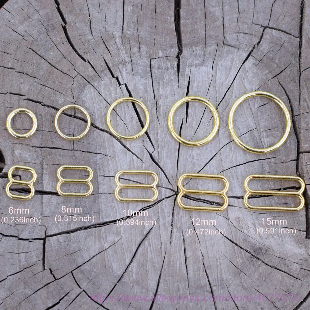 Wholesale 50sets/100pcs gold metal clip bra rings and sliders strap connector