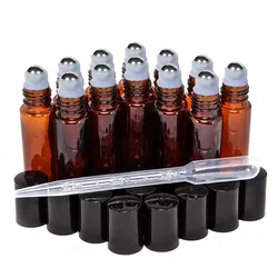 12 stücke 10ml Bernstein Leere Nachfüllbare Glas Parfüm Rolle Auf Flasche Mit Edelstahl Roller Ball für Ätherisches Öl aromatherapie