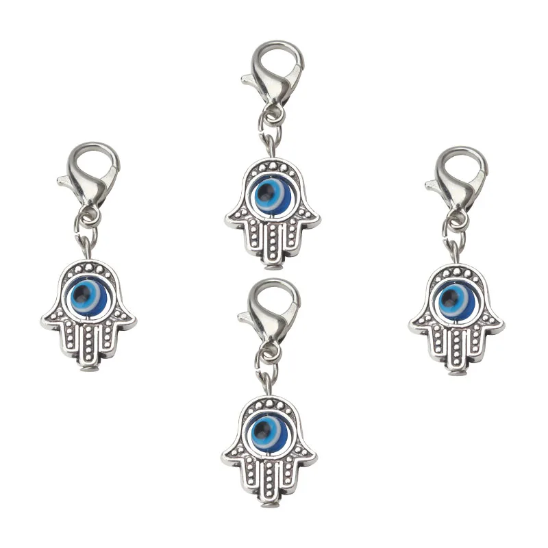 10pcs/lot 35*13mm fashion turkey fatima hand evil eye beads Lobster clasp charms key chain jewelry findings fit evileye jewelry