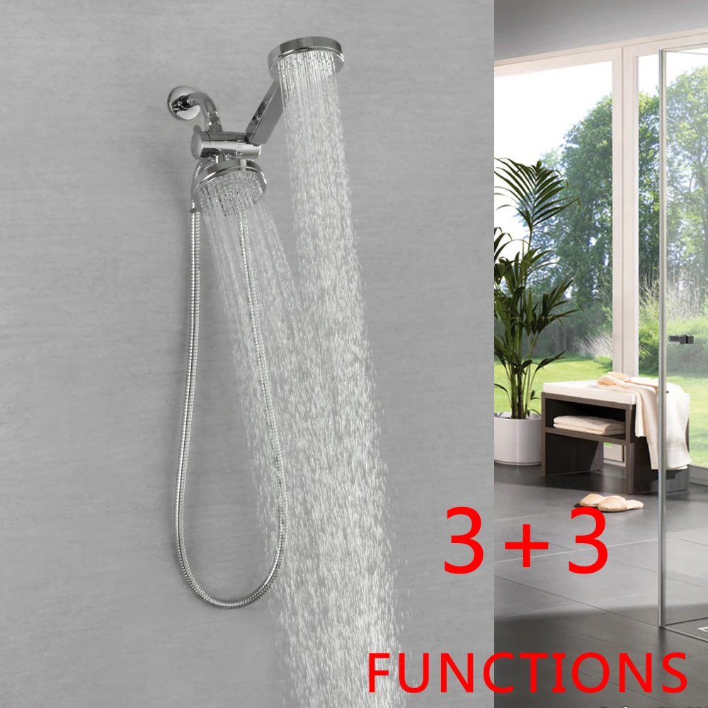 SKOWLL Wall Mount Shower Faucet Bathroom Shower Combo Set Dual 2 in 1 Shower Head System with Handheld, Polished Chrome HG-7612