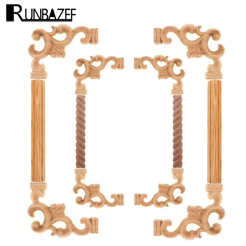 RUNBAZEF Vintage Unpainted Wood Carved Applique Frame For Home Furniture Wall Cabinet Door Decorative Wooden Miniature Craft